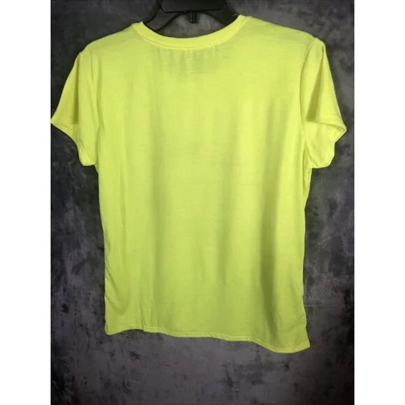 Gildan Womens American Beauty Graphic T-Shirt Neon Yellow Cotton Blend Short Sle - Picture 9 of 9